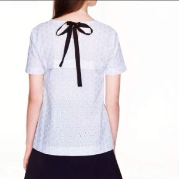 J. Crew Size 2 Blue & White Striped Seersucker Eyelet Tie Back Blouse Top - Picture 2 of 10